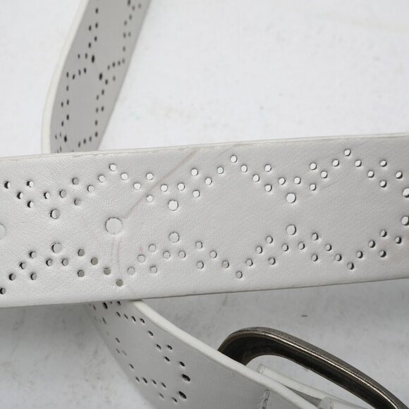 Faux Leather Perforated Die Cut Belt White Silver Buckle Retro Y2K - Picture 6 of 8